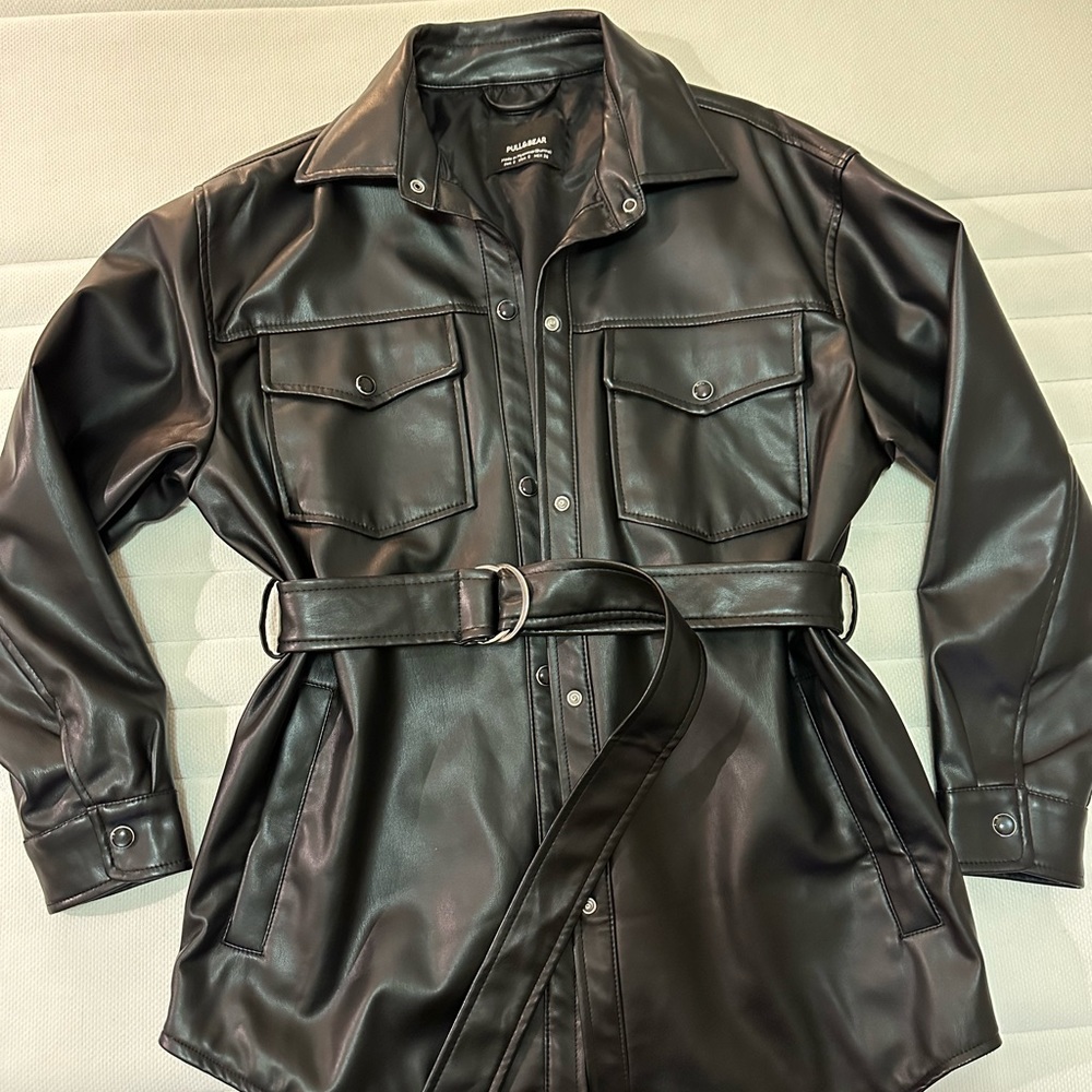 Pull&Bear faux leather jacket with belt